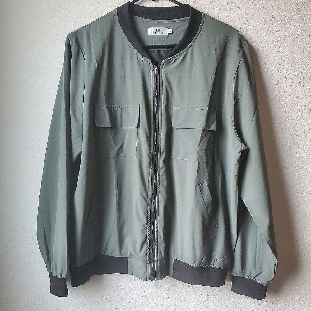 Casual Olive Bomber Jacket with Rib Trim - Women